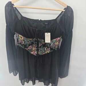 Cider Black Tapestry Lace Up Mini Lined Dress Size Small